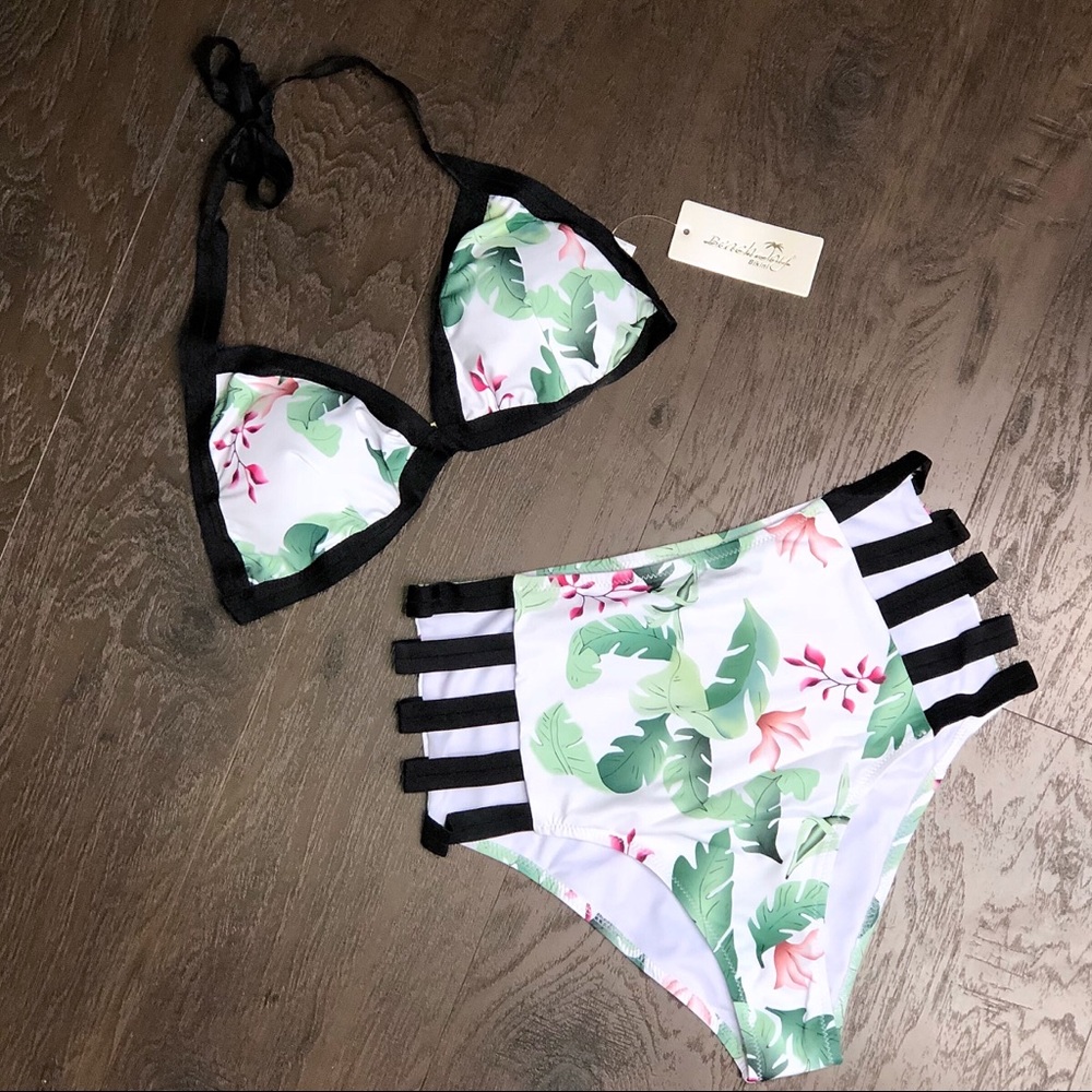Tropical high waist two piece swimsuit
